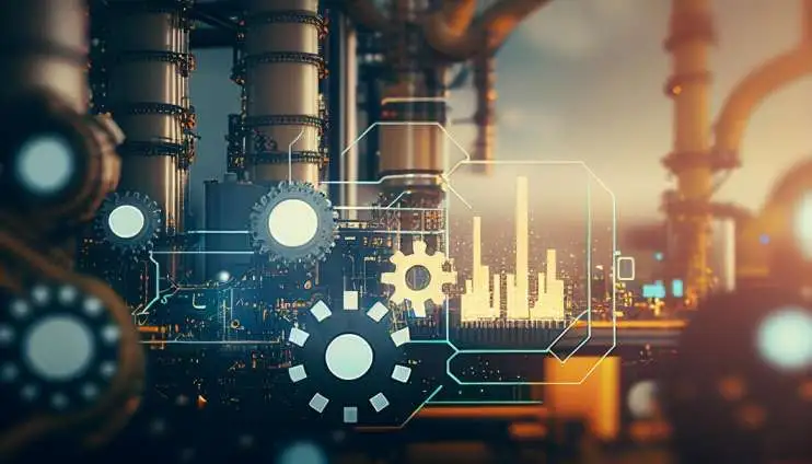 industry 40 energy conservation concept energy emblem network double exposure with oil refinery busi